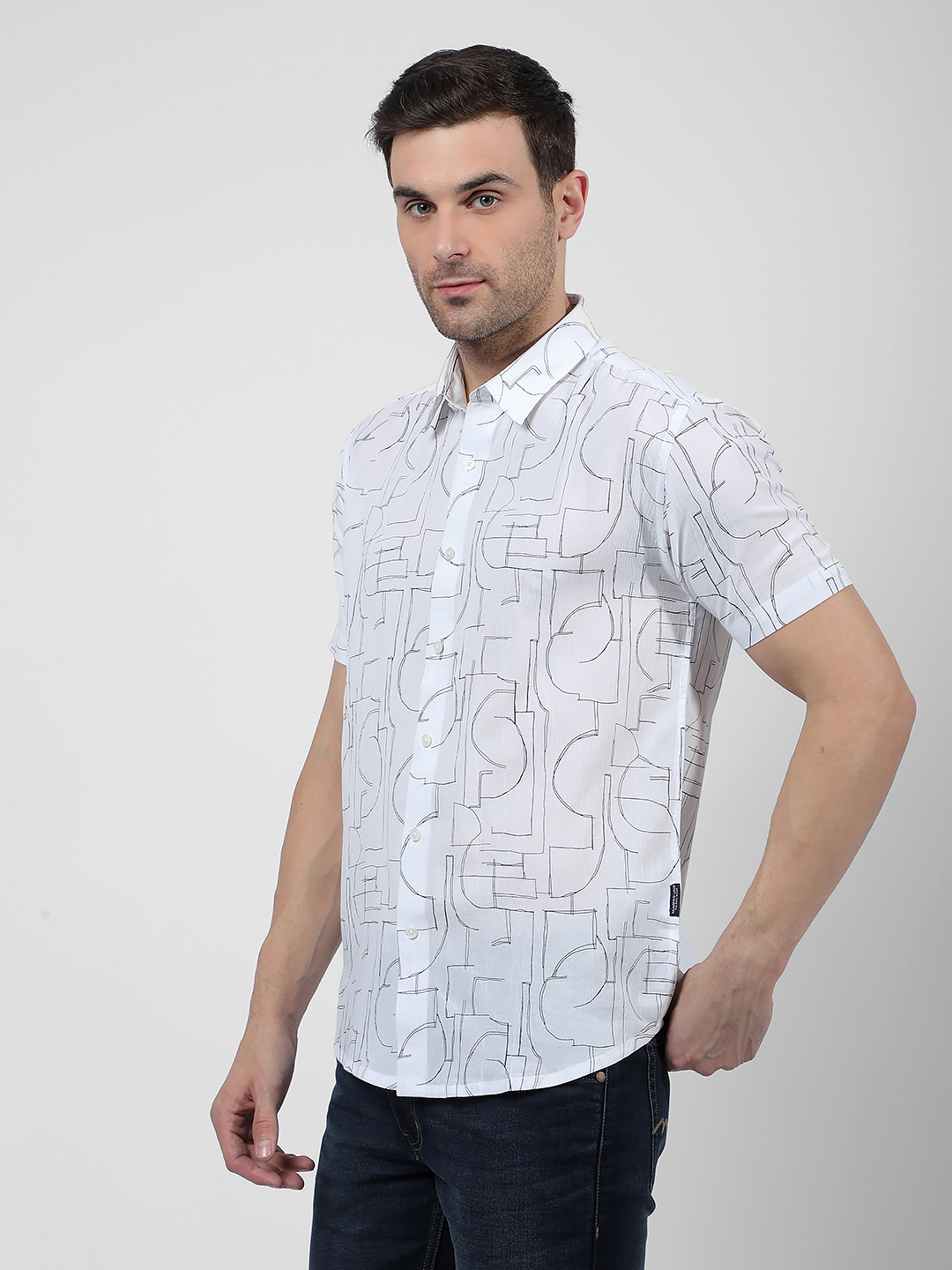 Numero Uno Men Abstract White Shirt